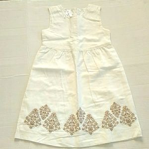 Old Navy Linen Cream 4T Embroidery Hemline Lined A Line dress
